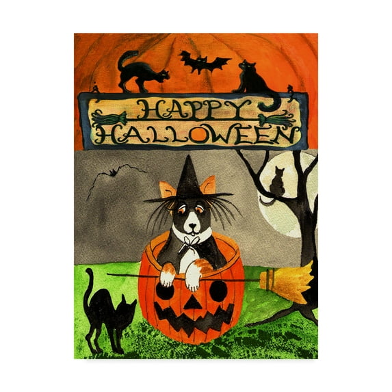 Trademark Fine Art 'Happy Dog Pumpkin Halloween' Canvas Art by Cheryl Bartley