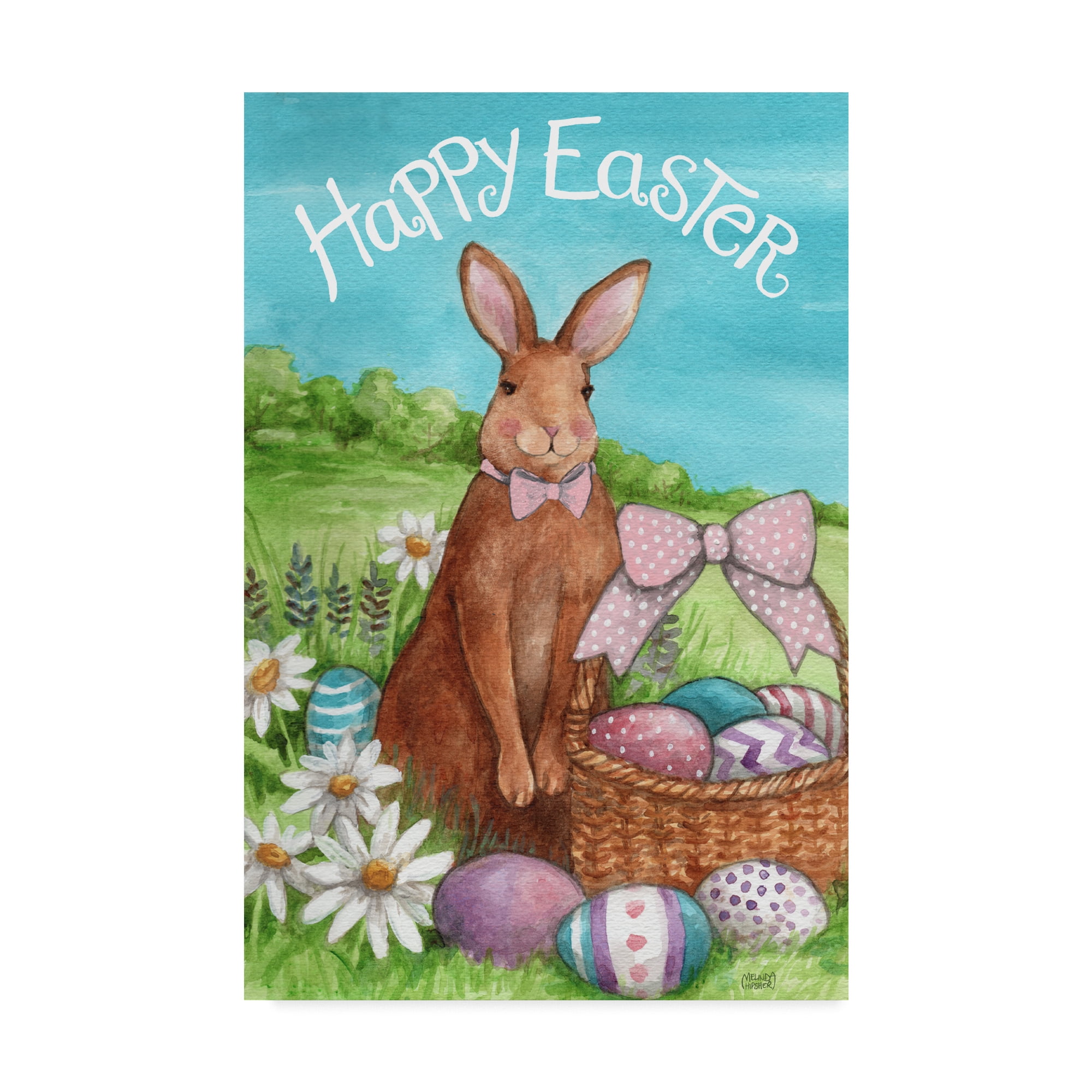 Trademark Fine Art 'Happy Easter Bunny With Basket' Canvas Art by Melinda Hipsher