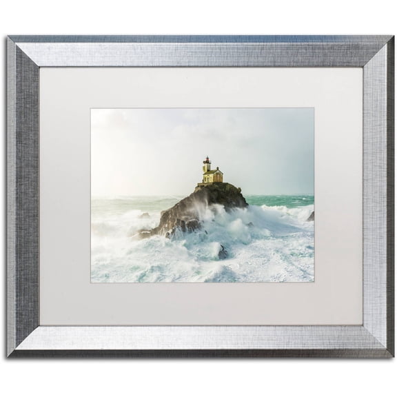 Trademark Fine Art "Haunted Lighthouse in the Storm" Canvas Art by Mathieu Rivrin, White Matte, Silver Frame