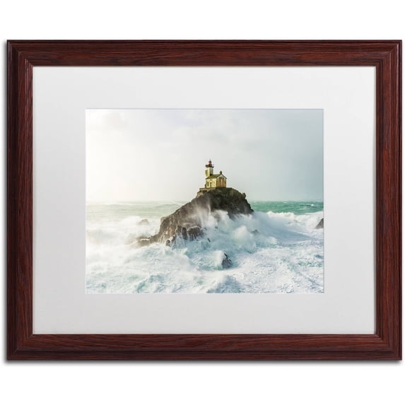 Trademark Fine Art "Haunted Lighthouse in the Storm" Canvas Art by Mathieu Rivrin, White Matte, Wood Frame