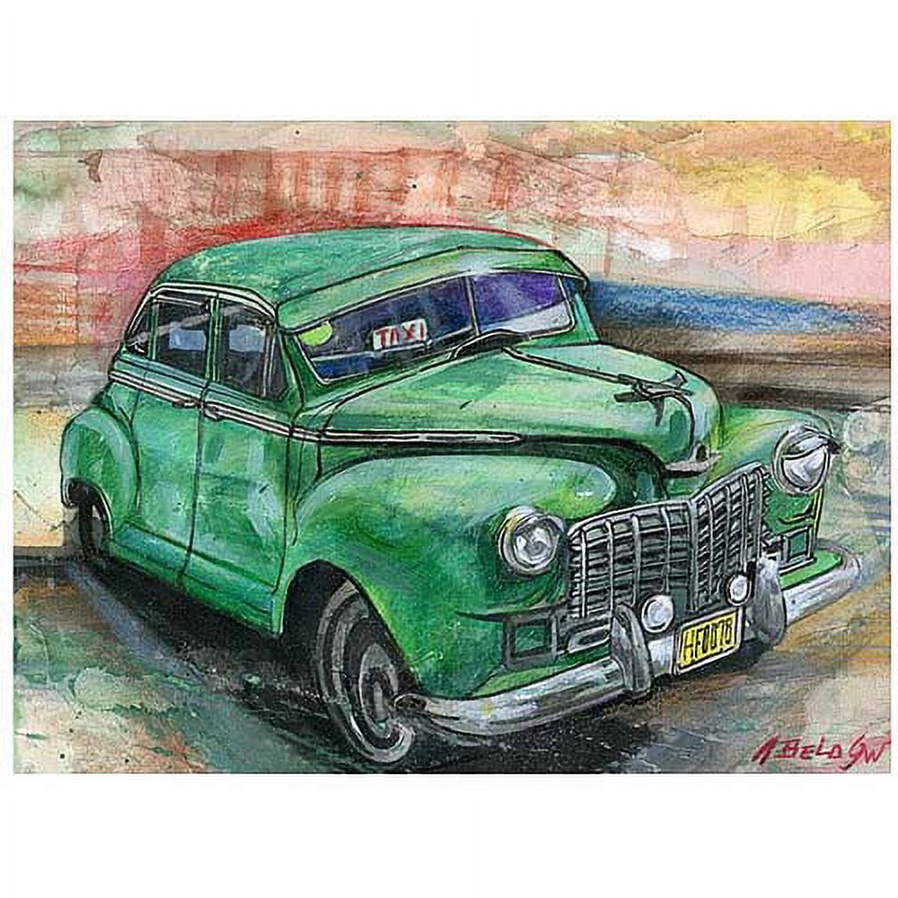 Large Green Vintage Car Canvas Art with Hidden Frame