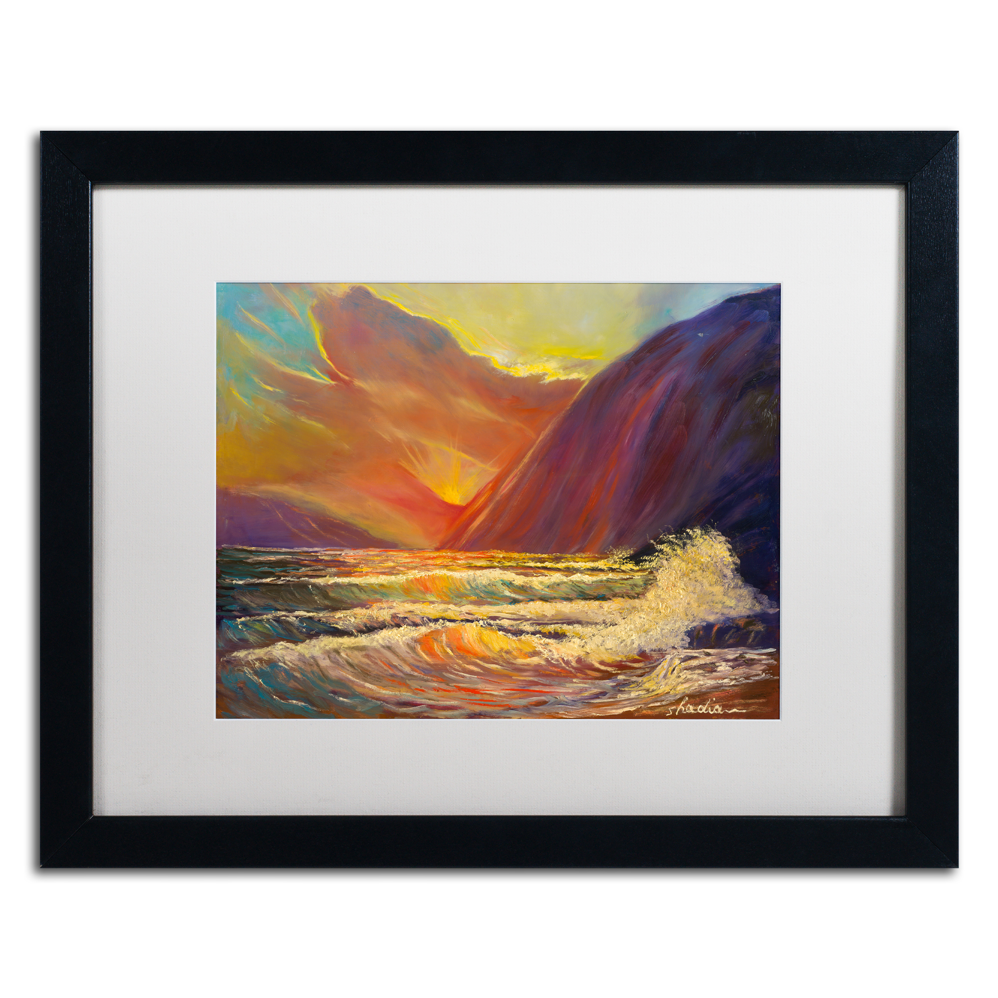 Trademark Fine Art 'Hawaiian Coastal Sunset' Black Framed Art by Manor Shadian