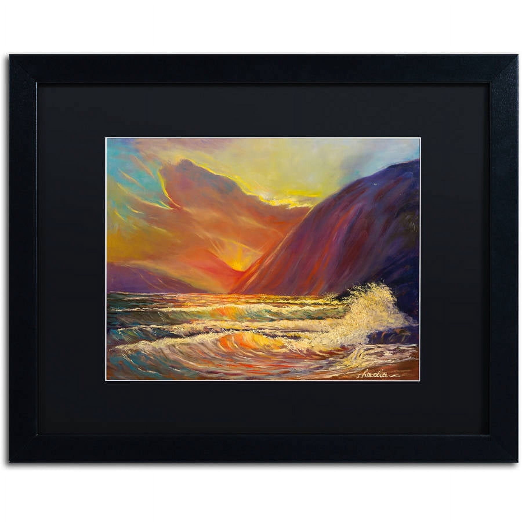 Trademark Fine Art "Hawaiian Coastal Sunset" Canvas Art by Manor Shadian, Black Matte, Black Frame
