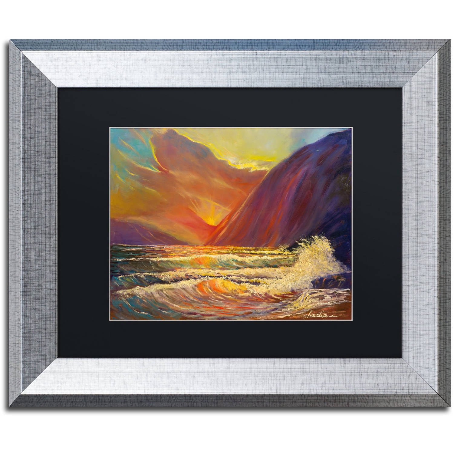 Trademark Fine Art 'Hawaiian Coastal Sunset' Canvas Art by Manor Shadian, Black Matte, Silver Frame