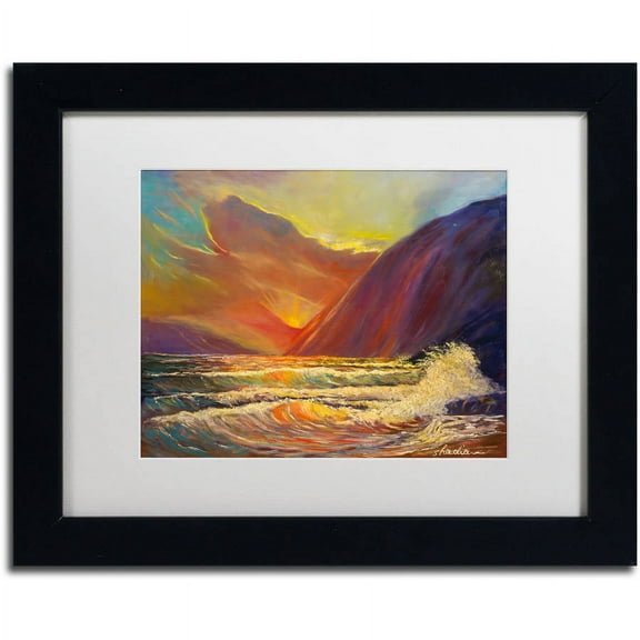 Trademark Fine Art "Hawaiian Coastal Sunset" Canvas Art by Manor Shadian, White Matte, Black Frame