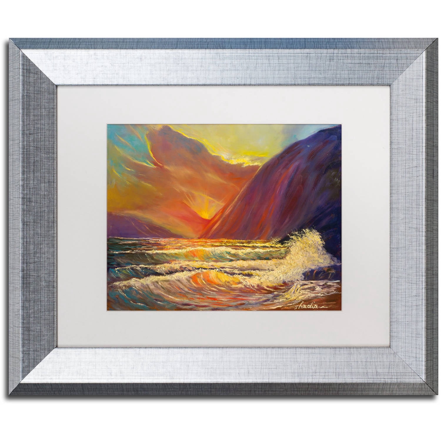 Trademark Fine Art 'Hawaiian Coastal Sunset' Canvas Art by Manor Shadian, White Matte, Silver Frame