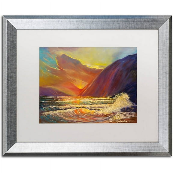 Trademark Fine Art "Hawaiian Coastal Sunset" Canvas Art by Manor Shadian, White Matte, Silver Frame