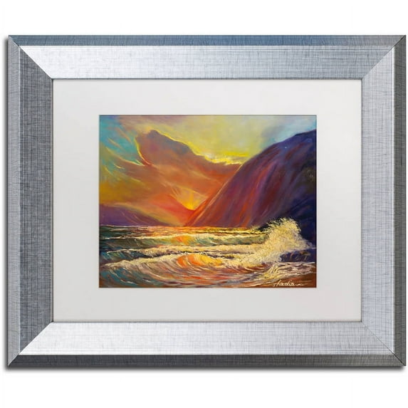 Trademark Fine Art "Hawaiian Coastal Sunset" Canvas Art by Manor Shadian, White Matte, Silver Frame