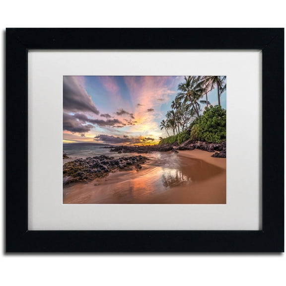 Trademark Fine Art 'Hawaiian Sunset Wonder' Canvas Art by Pierre Leclerc, White Matte, Black Frame