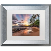Trademark Fine Art 'Hawaiian Sunset Wonder' Canvas Art by Pierre Leclerc, White Matte, Silver Frame