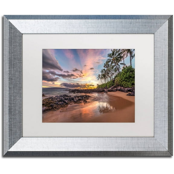 Trademark Fine Art 'Hawaiian Sunset Wonder' Canvas Art by Pierre Leclerc, White Matte, Silver Frame