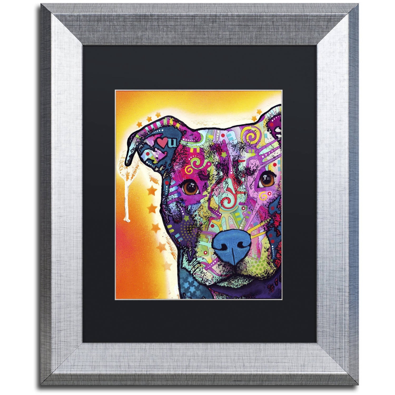 Trademark Fine Art "Heart U Pit Bull" Canvas Art by Dean Russo, Black Matte, Silver Frame
