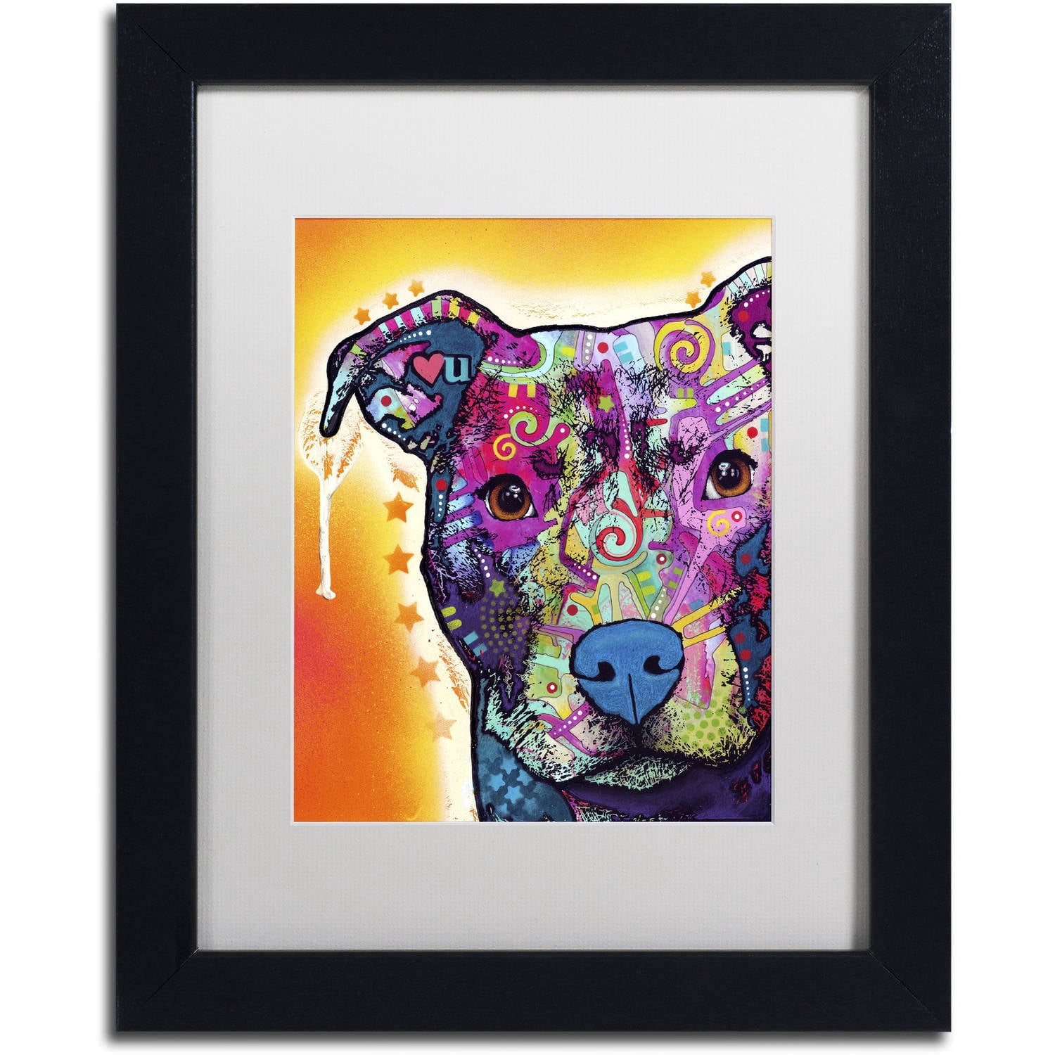 Trademark Fine Art "Heart U Pit Bull" Canvas Art by Dean Russo, White Matte, Black Frame