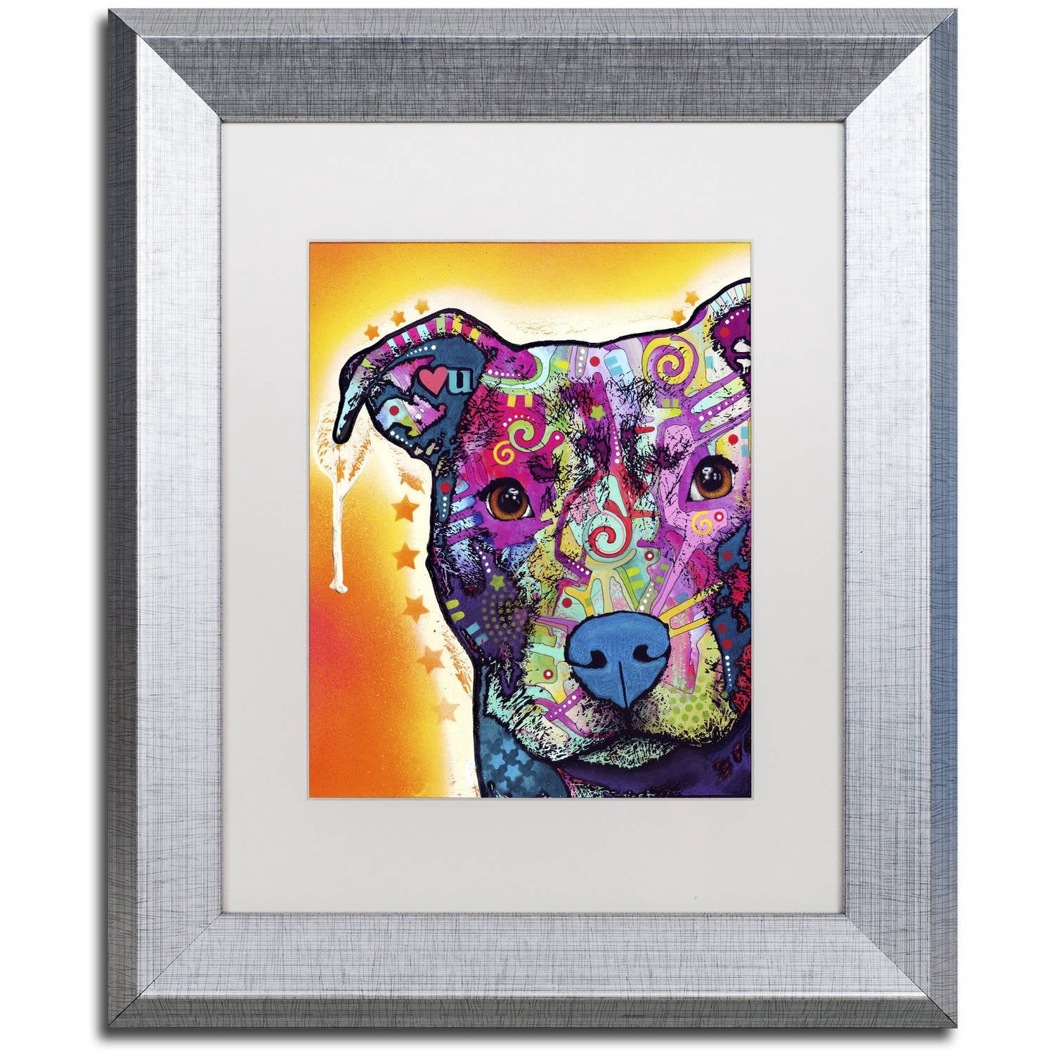 Trademark Fine Art "Heart U Pit Bull" Canvas Art by Dean Russo, White Matte, Silver Frame
