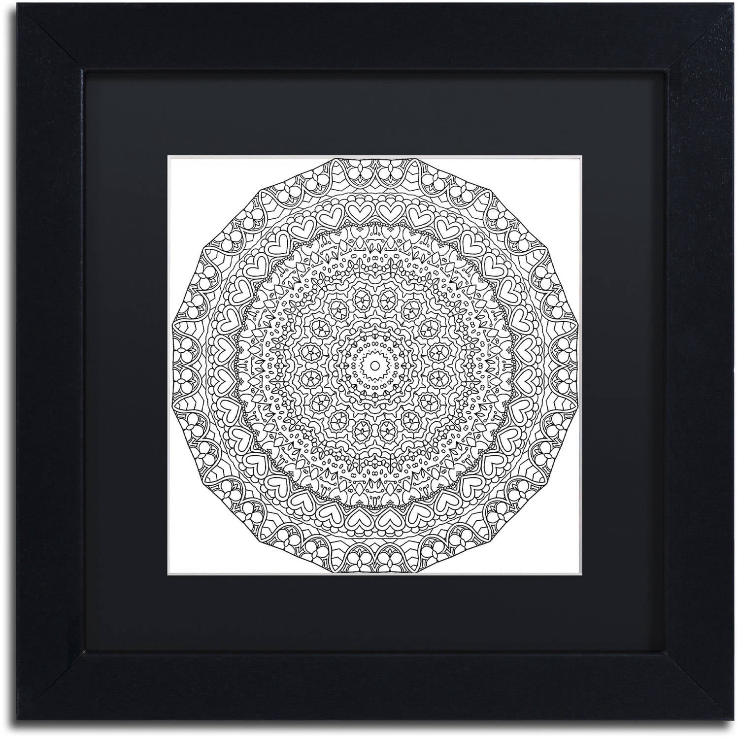 Trademark Fine Art "Hearts Mandala" Canvas Art by Kathy G. Ahrens, Black Matte, Black Frame