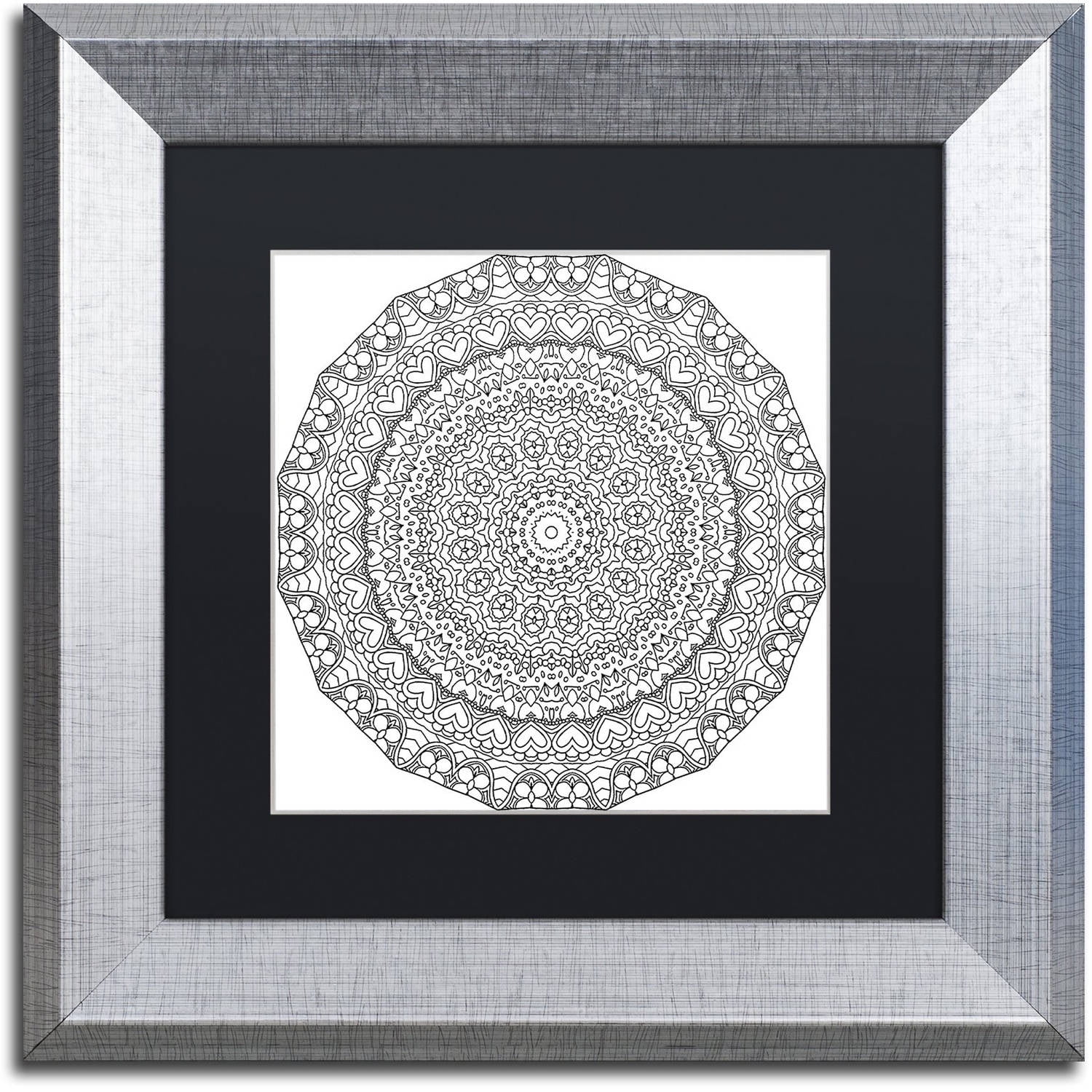 Trademark Fine Art "Hearts Mandala" Canvas Art by Kathy G. Ahrens, Black Matte, Silver Frame