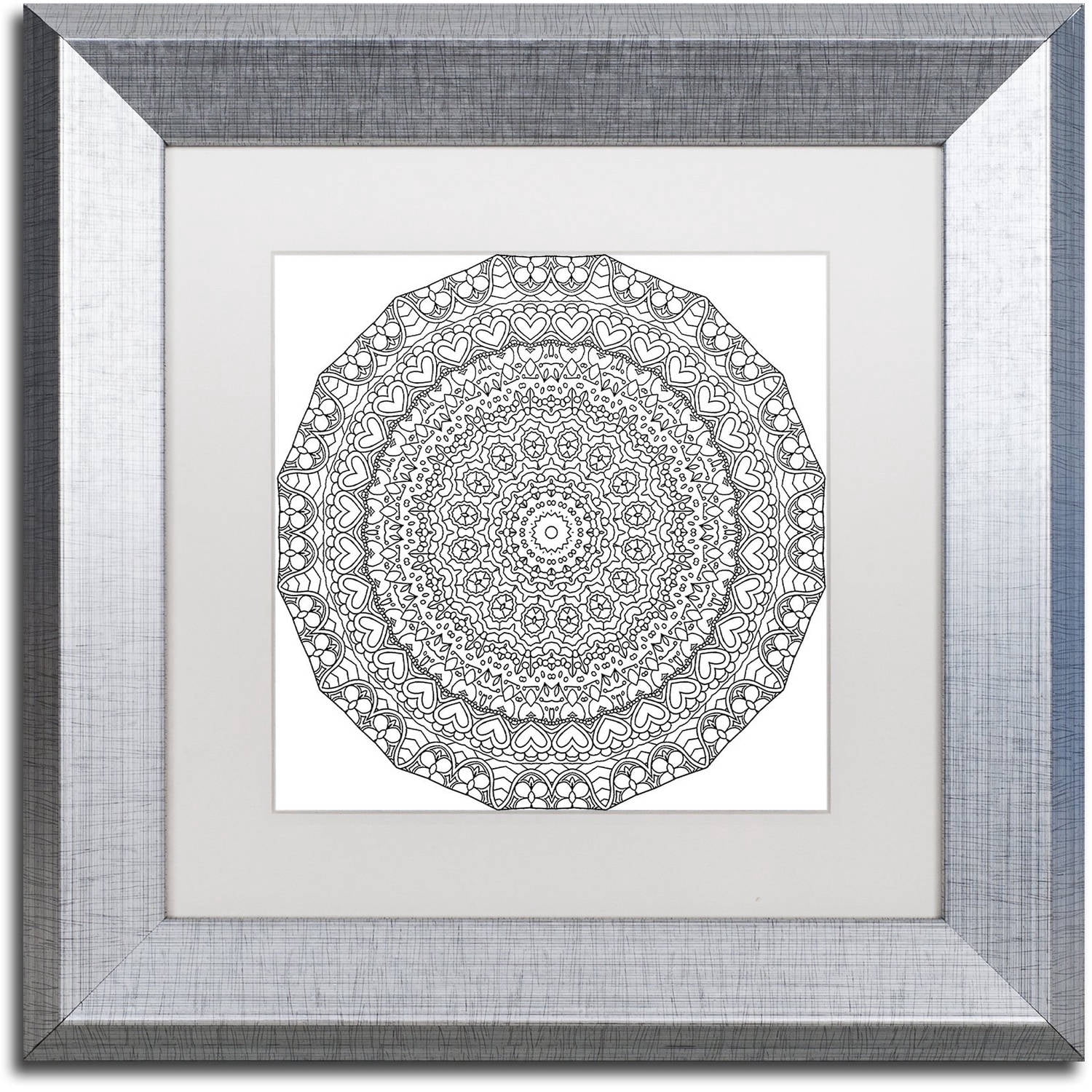 Trademark Fine Art "Hearts Mandala" Canvas Art by Kathy G. Ahrens, White Matte, Silver Frame
