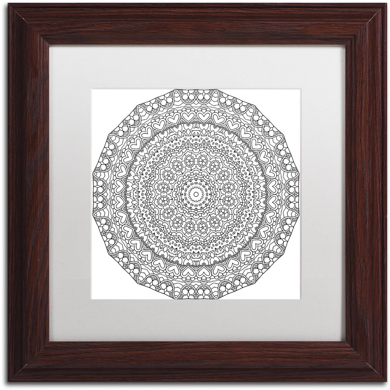 Trademark Fine Art "Hearts Mandala" Canvas Art by Kathy G. Ahrens, White Matte, Wood Frame