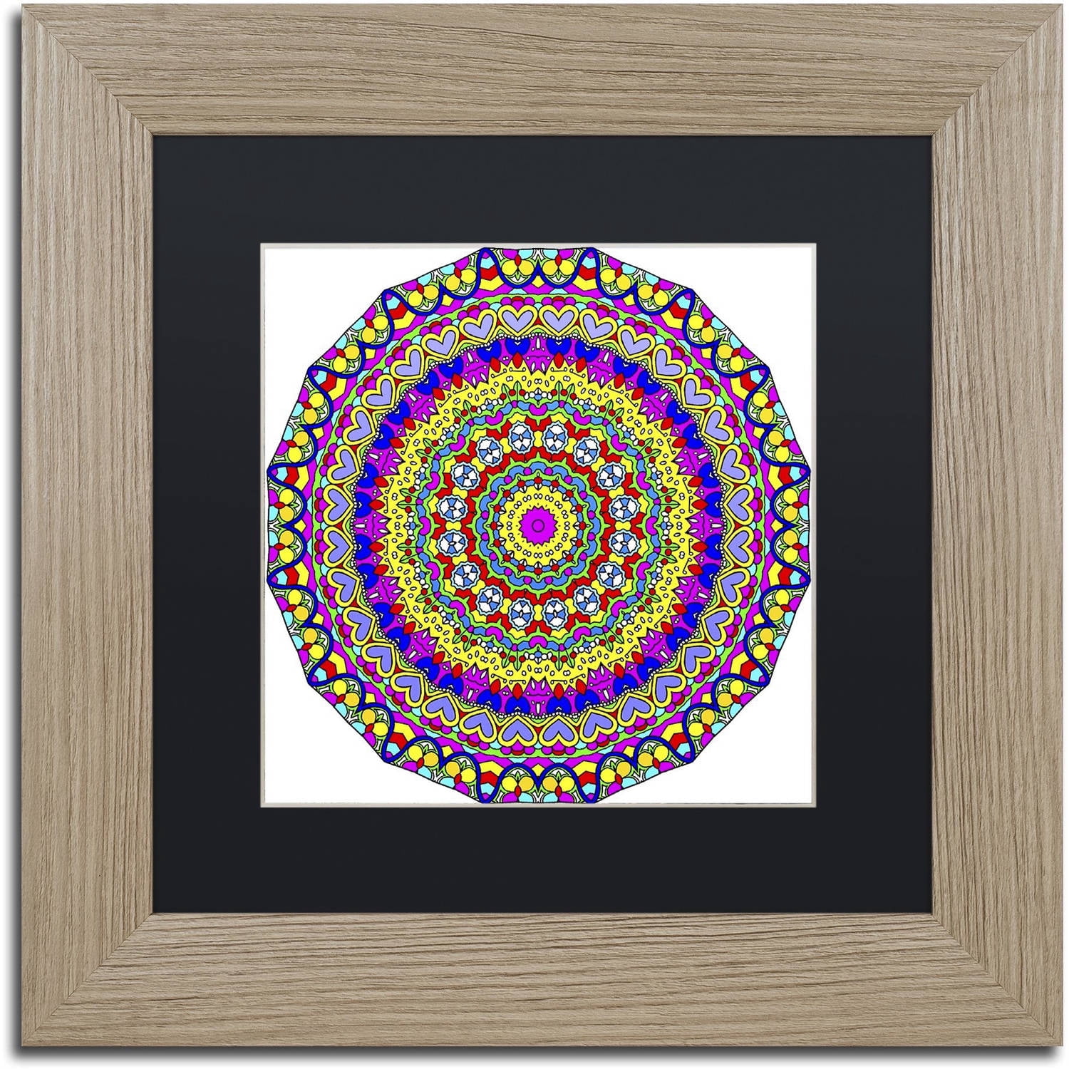 Trademark Fine Art "Hearts Mandala Glowing" Canvas Art by Kathy G. Ahrens, Black Matte, Birch Frame