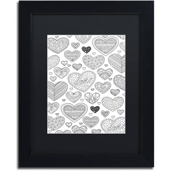 Trademark Fine Art "Hearts on Hearts" Canvas Art by Hello Angel, Black Matte, Black Frame