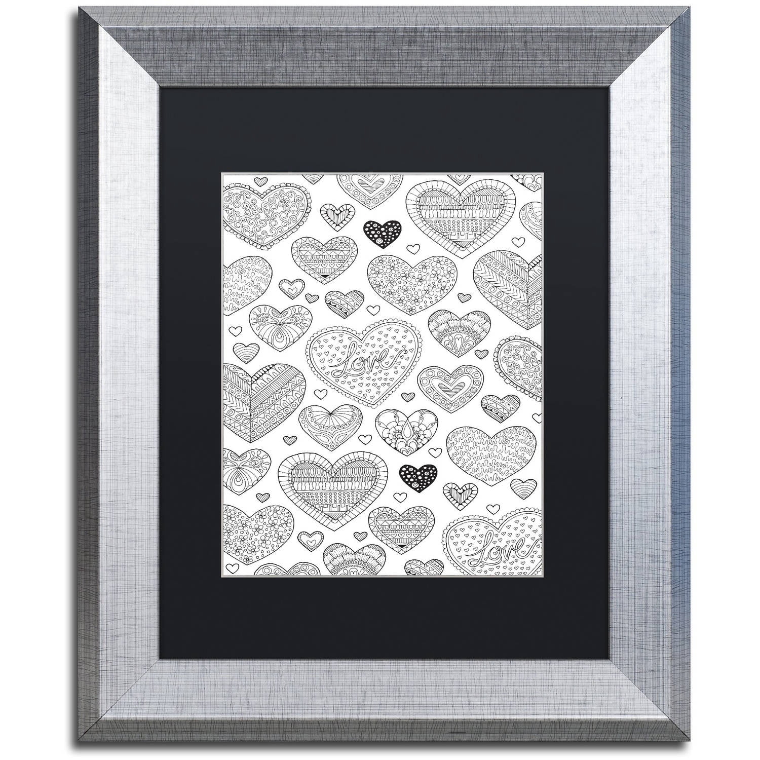 Trademark Fine Art "Hearts on Hearts" Canvas Art by Hello Angel, Black Matte, Silver Frame
