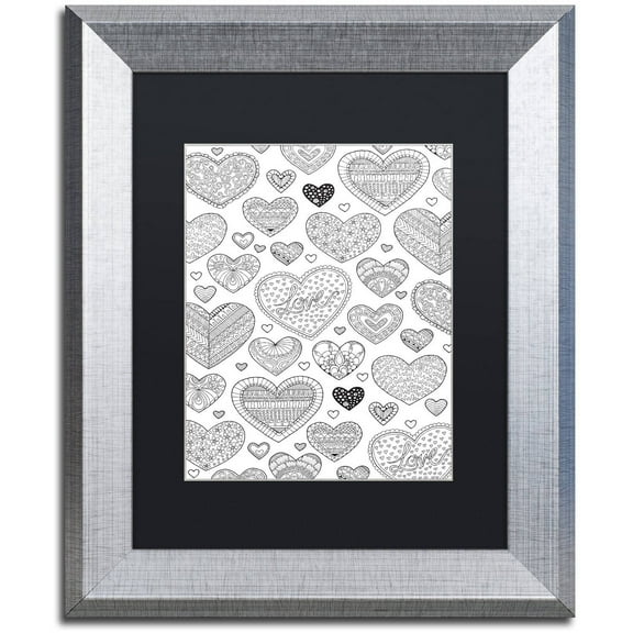 Trademark Fine Art "Hearts on Hearts" Canvas Art by Hello Angel, Black Matte, Silver Frame