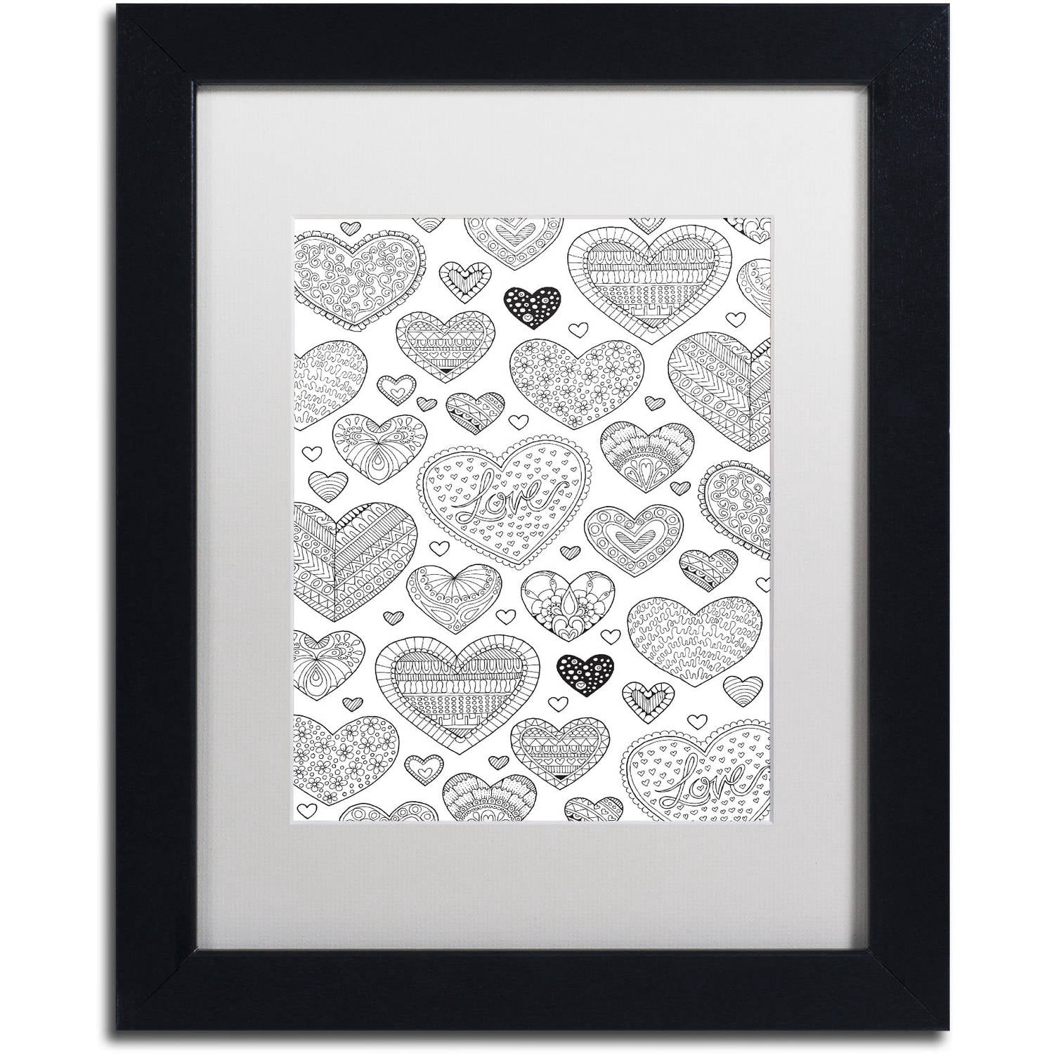 Trademark Fine Art "Hearts on Hearts" Canvas Art by Hello Angel, White Matte, Black Frame