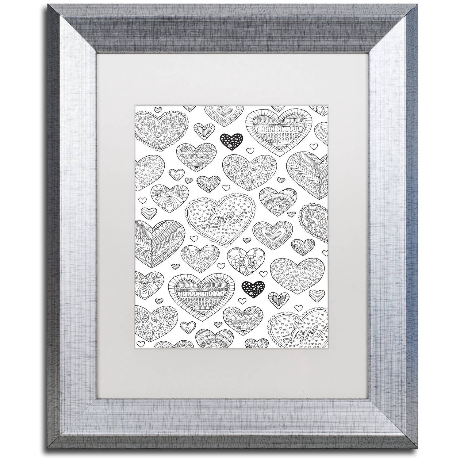 Trademark Fine Art "Hearts on Hearts" Canvas Art by Hello Angel, White Matte, Silver Frame