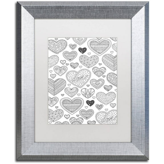 Trademark Fine Art "Hearts on Hearts" Canvas Art by Hello Angel, White Matte, Silver Frame