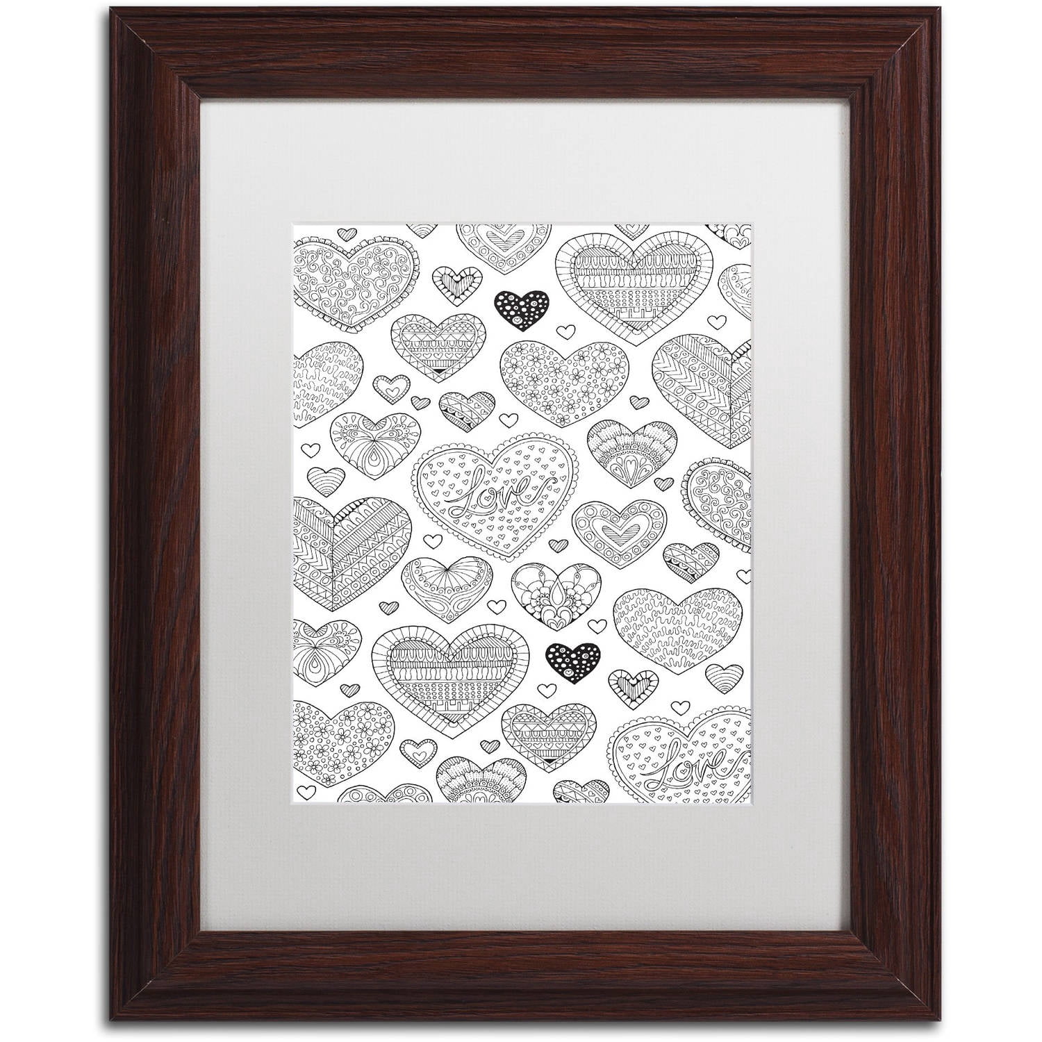 Trademark Fine Art "Hearts on Hearts" Canvas Art by Hello Angel, White Matte, Wood Frame
