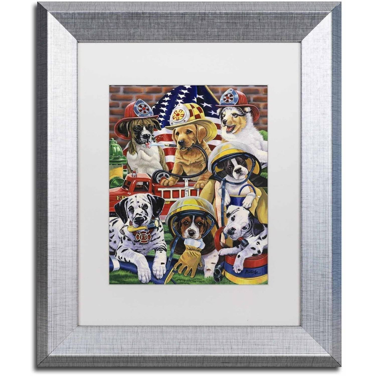 Trademark Fine Art 'Hero Helpers' Canvas Art by Jenny Newland, White Matte, Silver Frame