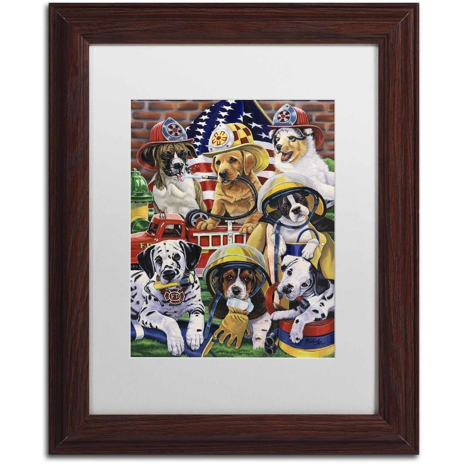 Trademark Fine Art 'Hero Helpers' Canvas Art by Jenny Newland, White Matte, Wood Frame