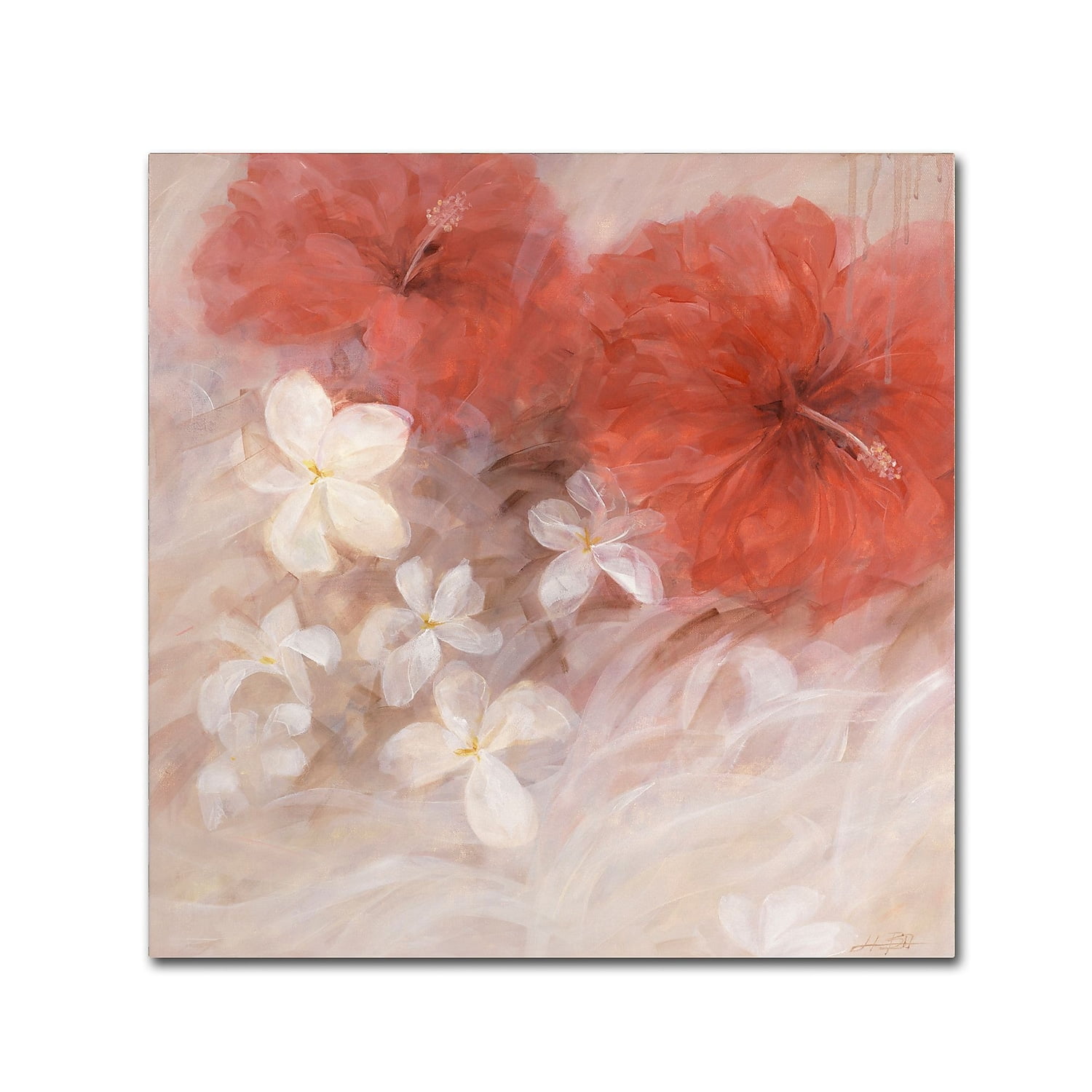 Large Red and White Floral Canvas Art