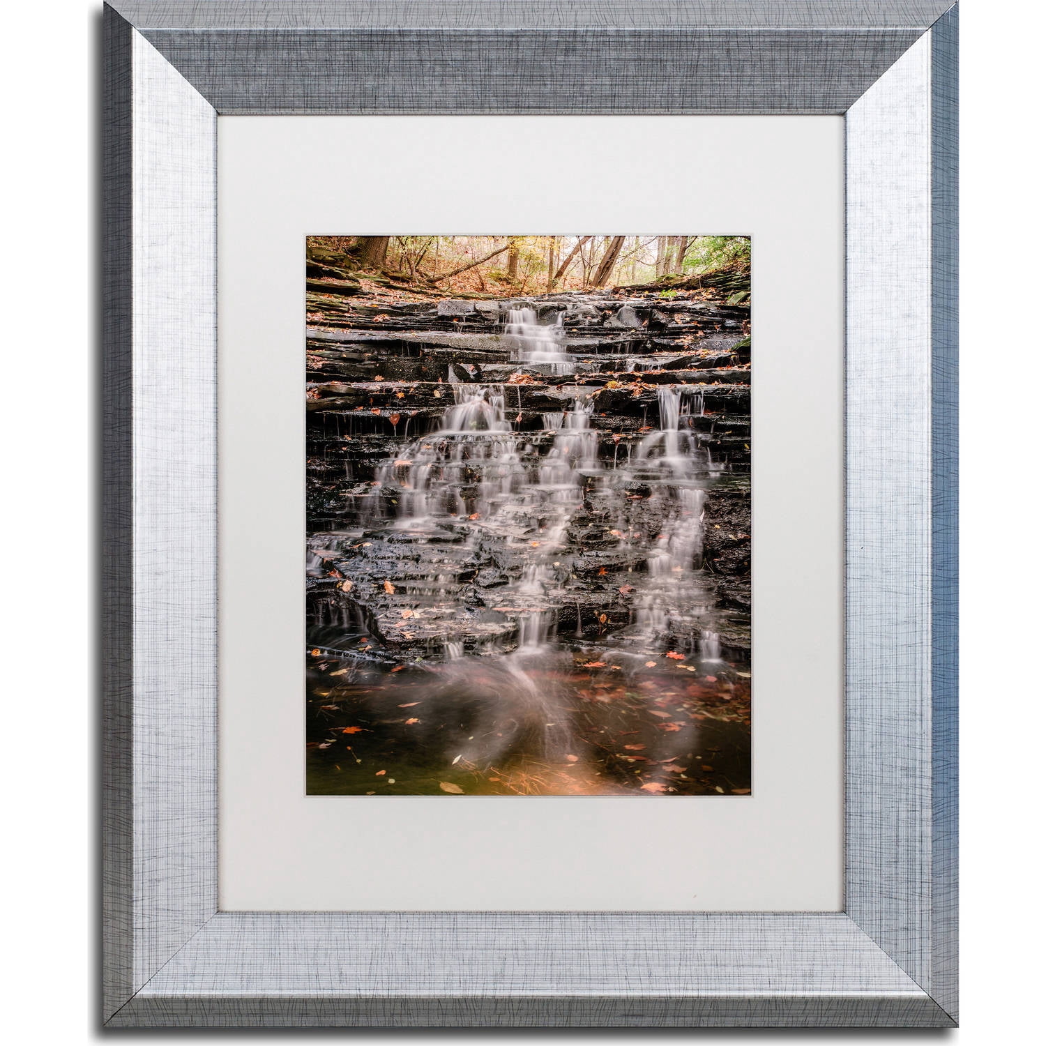 Trademark Fine Art "Hidden Falls" Canvas Art by Jason Shaffer, White Matte, Silver Frame