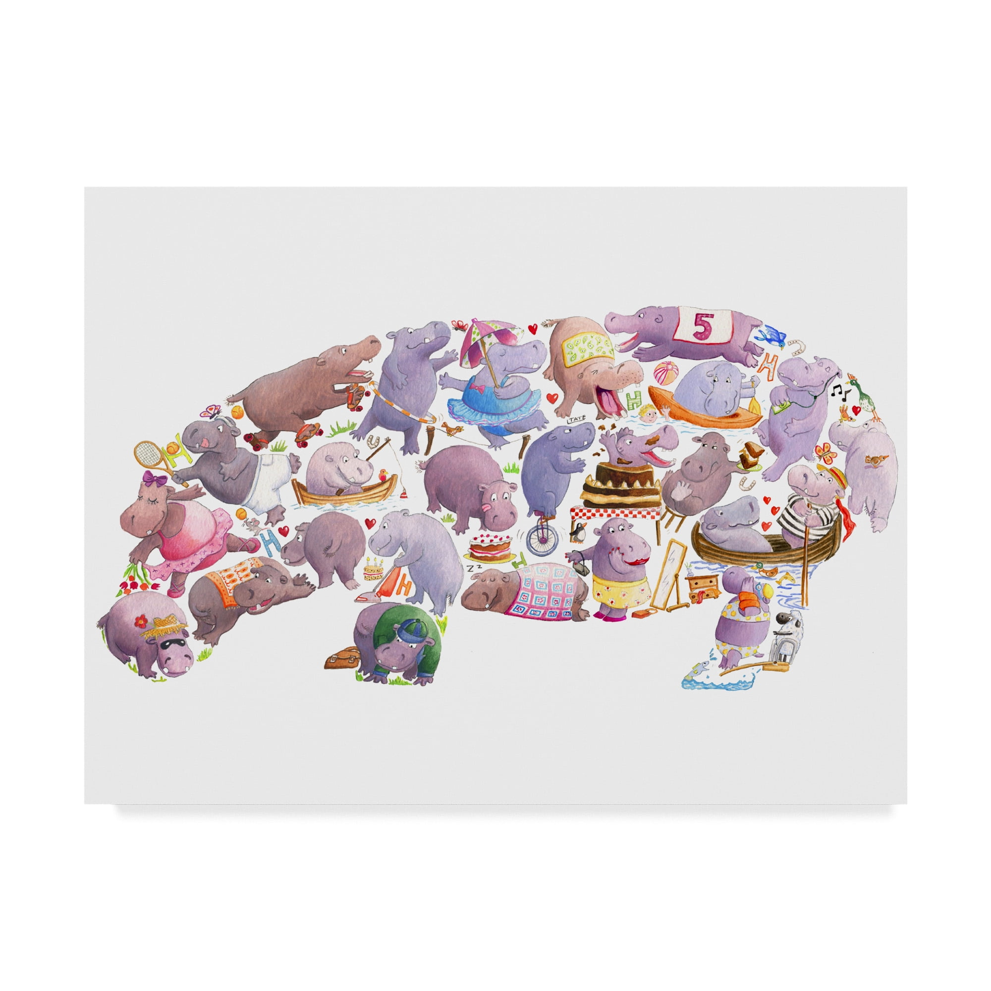 Trademark Fine Art 'Hippo Collage' Canvas Art by Louise Tate