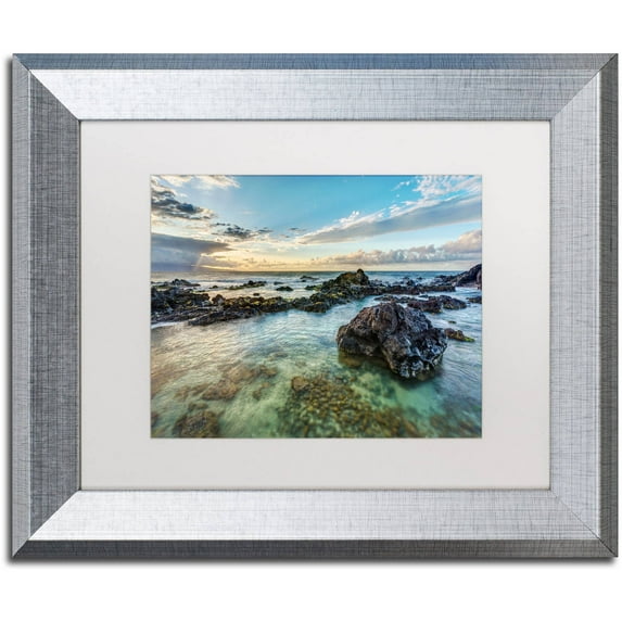 Trademark Fine Art 'Ho'okipa Sunset' Canvas Art by Pierre Leclerc, White Matte, Silver Frame