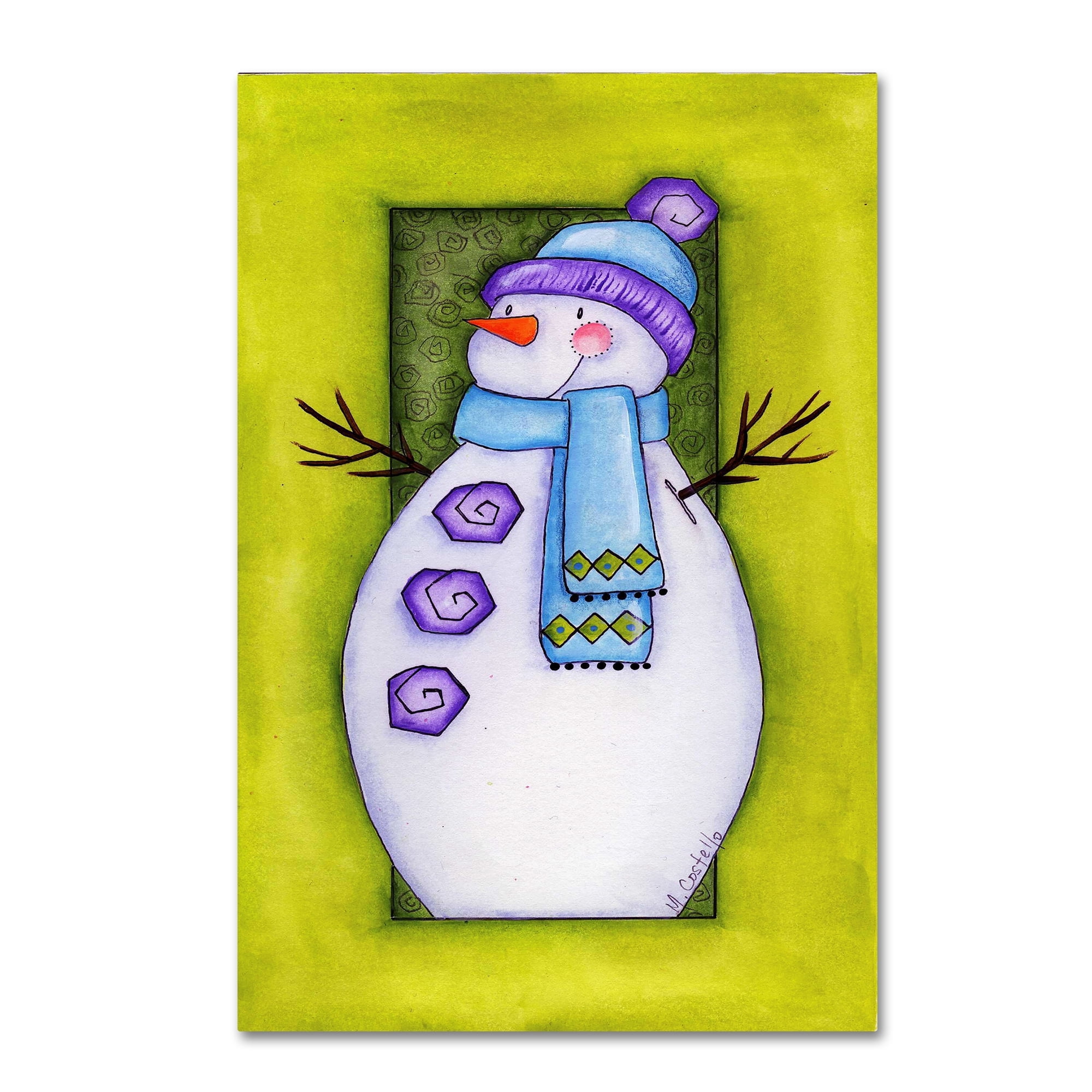 Trademark Fine Art 'Holiday Wishes Snowman' Canvas Art by Maureen Lisa Costello