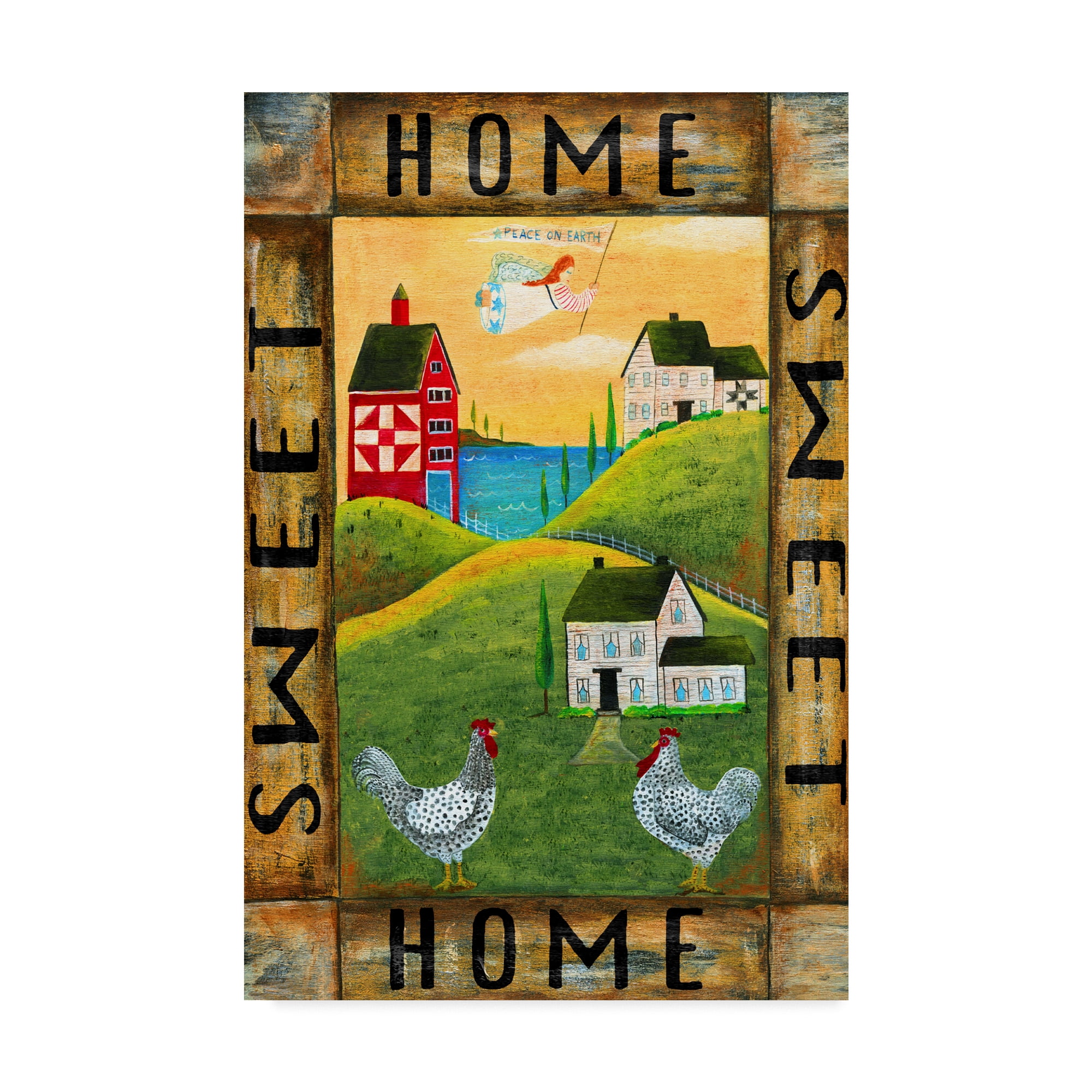Trademark Fine Art 'Home Sweet Home Chicken Rooster Angel Flag ' Canvas Art by Cheryl Bartley