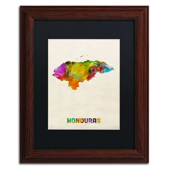 Trademark Fine Art "Honduras Watercolor Map" Canvas Art by Michael Tompsett Black Matte, Wood Frame