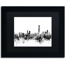 Trademark Fine Art "Hong Kong Skyline B&W" Canvas Art by Michael Tompsett, Black Matte, Black Frame