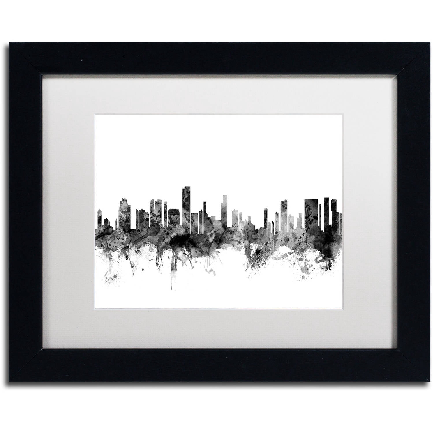Trademark Fine Art "Honolulu Hawaii Skyline B&W" Canvas Art by Michael Tompsett, White Matte, Black Frame