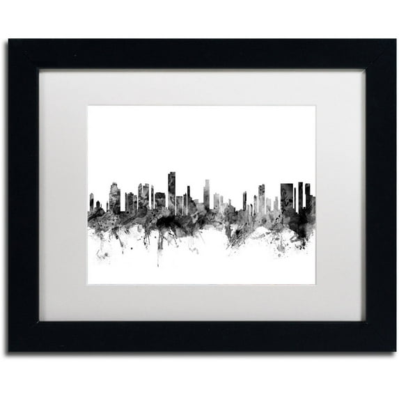 Trademark Fine Art "Honolulu Hawaii Skyline B&W" Canvas Art by Michael Tompsett, White Matte, Black Frame