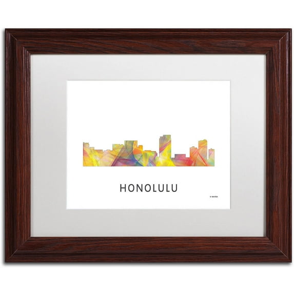 Trademark Fine Art 'Honolulu Hawaii Skyline WB-1' Canvas Art by Marlene Watson, White Matte, Wood Frame
