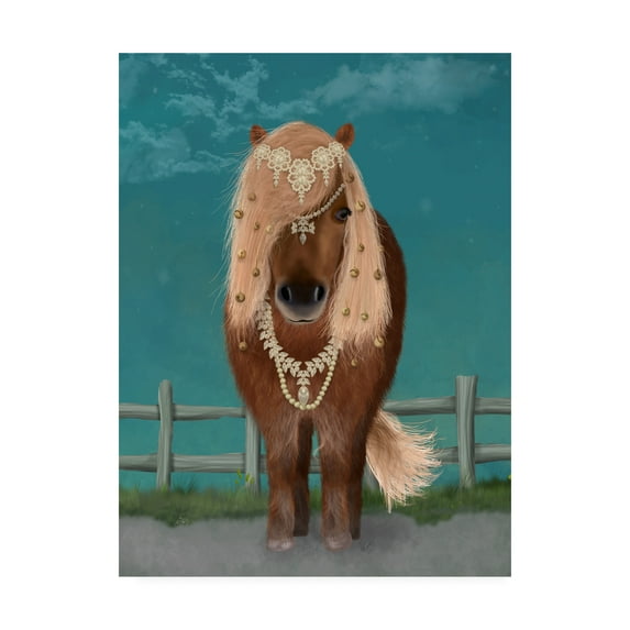 Trademark Fine Art 'Horse Brown Pony with Bells, Full' Canvas Art by Fab Funky