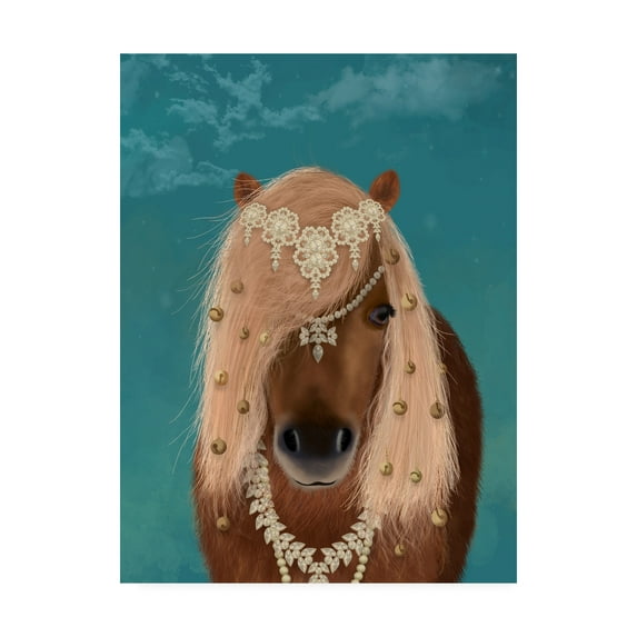 Trademark Fine Art 'Horse Brown Pony with Bells, Portrait' Canvas Art by Fab Funky