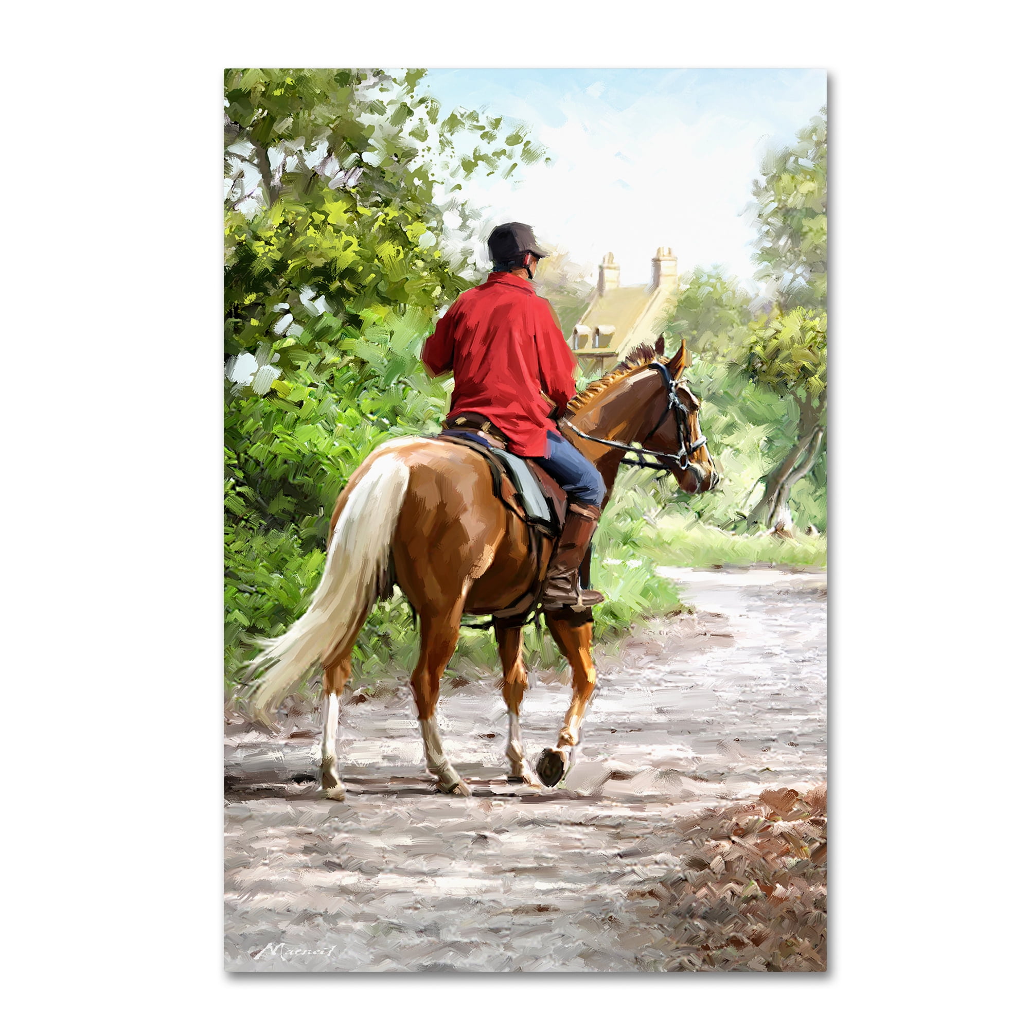 Gallery-Wrapped Horse Rider Canvas Art in Brown and Green