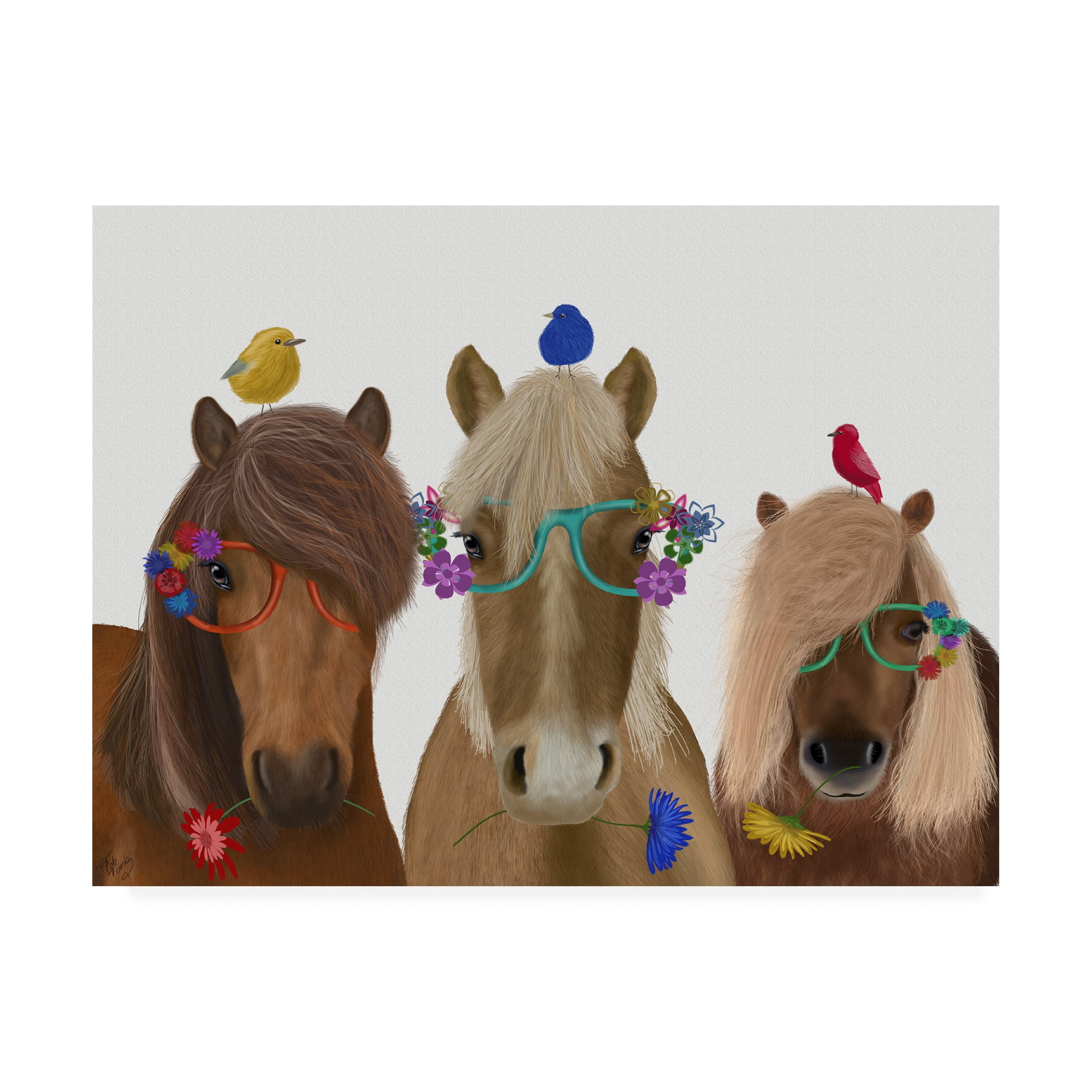 Trademark Fine Art 'Horse Trio with Flower Glasses' Canvas Art by Fab Funky
