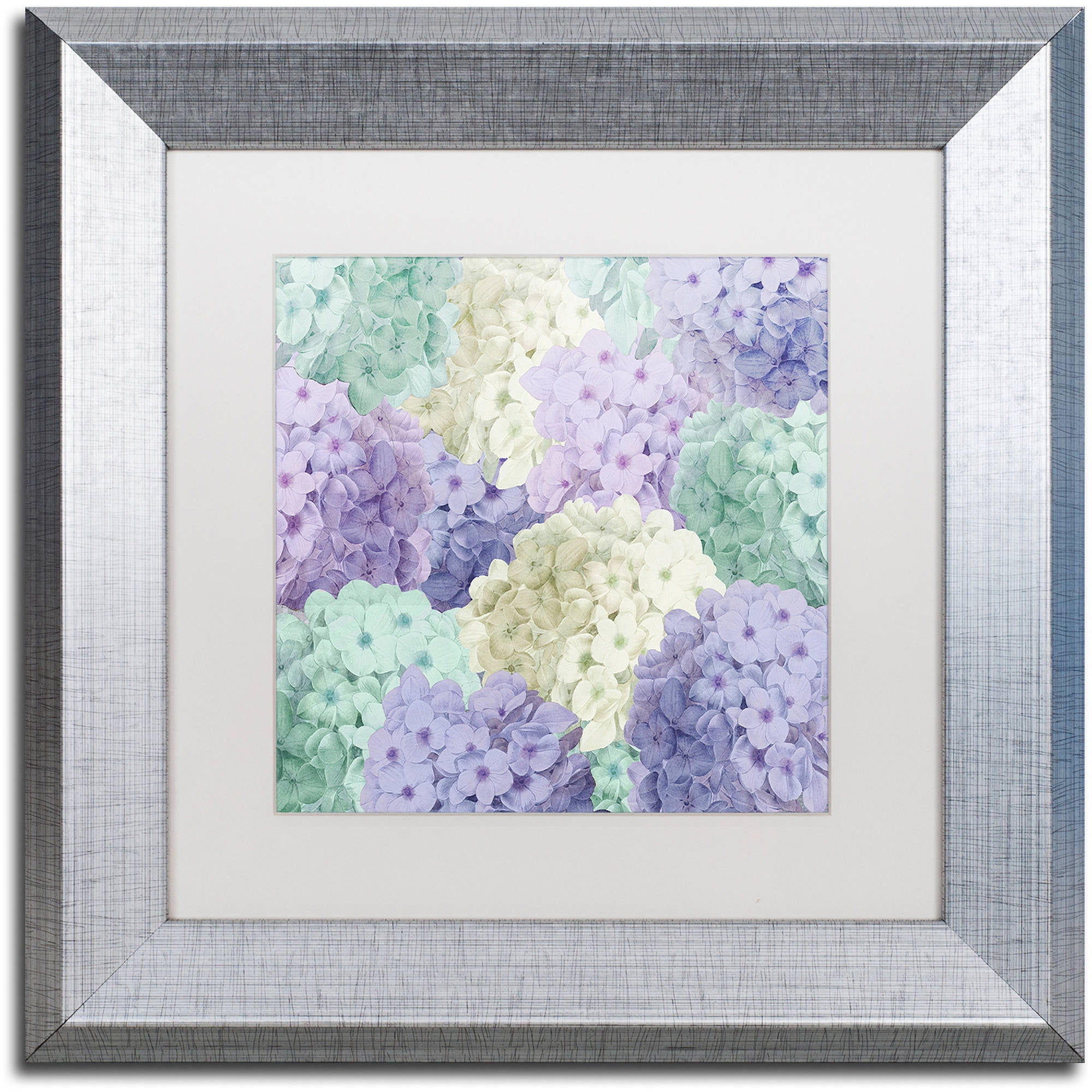Trademark Fine Art "Hortensia Groundless Cool Tones" Canvas Art by Color Bakery White Matte, Silver Frame