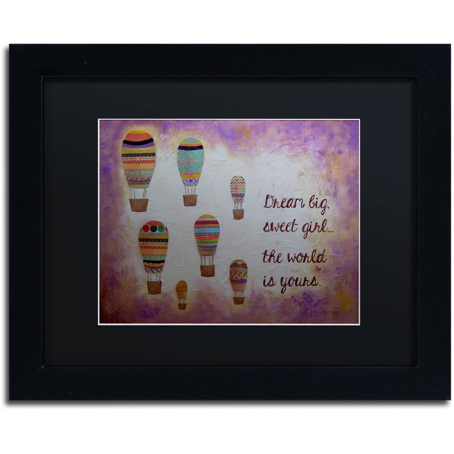 Trademark Fine Art "Hot Air Balloons, Sweet Girl" Canvas Art by Nicole Dietz Black Matte, Black Frame