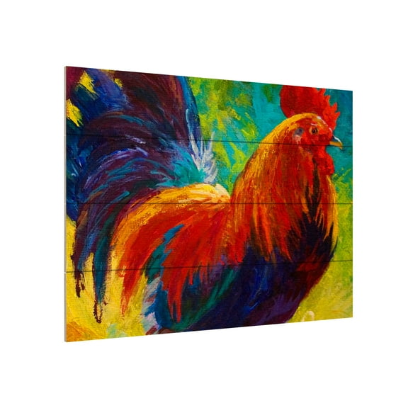 Trademark Fine Art 'Hot Shot Rooster' Wooden Wall Art Art by Marion Rose